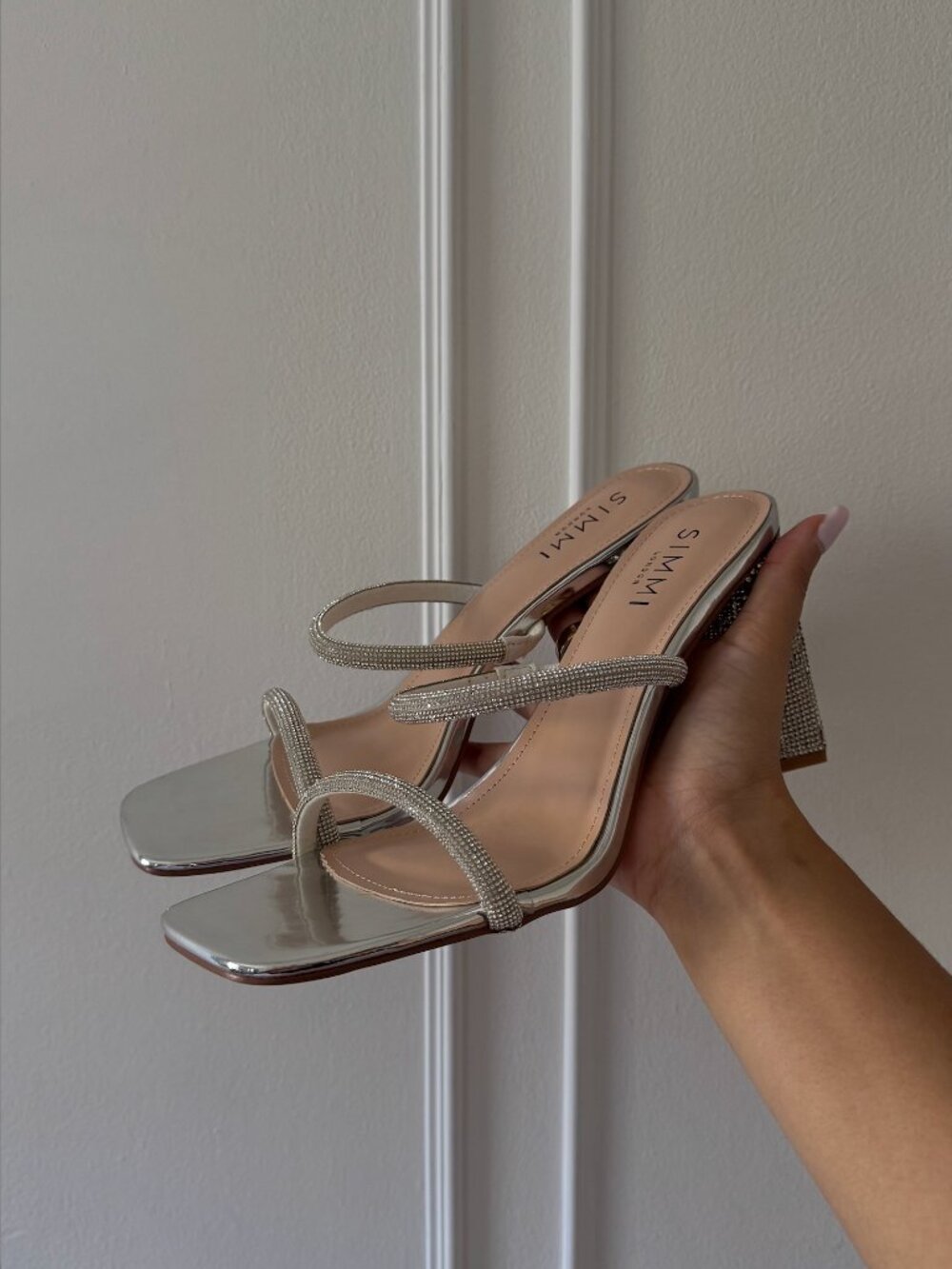 Simmi London Peruvian Embellished Strappy Heels - Silver Sz 11 NWT